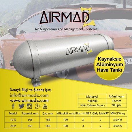 Kaynaksız Alüminyum Hava Tankı 12 LT